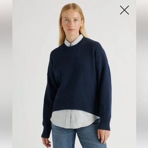 Quince Womens Oversized Boyfriend Crew Sweater Sz Small Navy 100% Organic Cotton